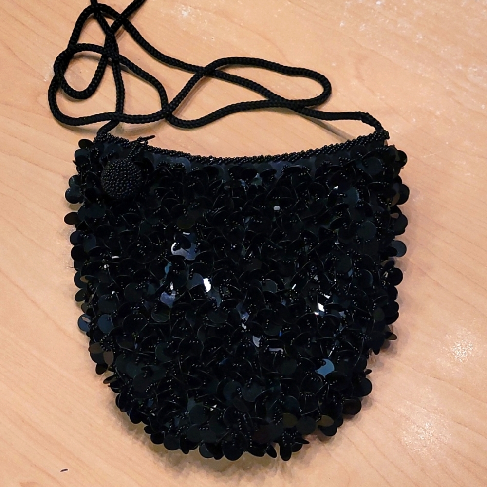 NWOT Black sequence  and beads purse